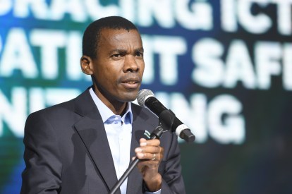 Dr Lemogang Kwape, Minister of Health and Wellness, delivering the keynote address